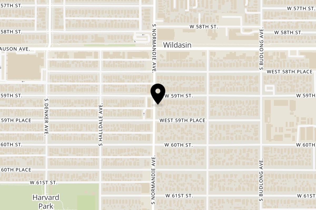 Map showing the location of Birria On Broadway on 5912 Normandie Ave in Los Angeles